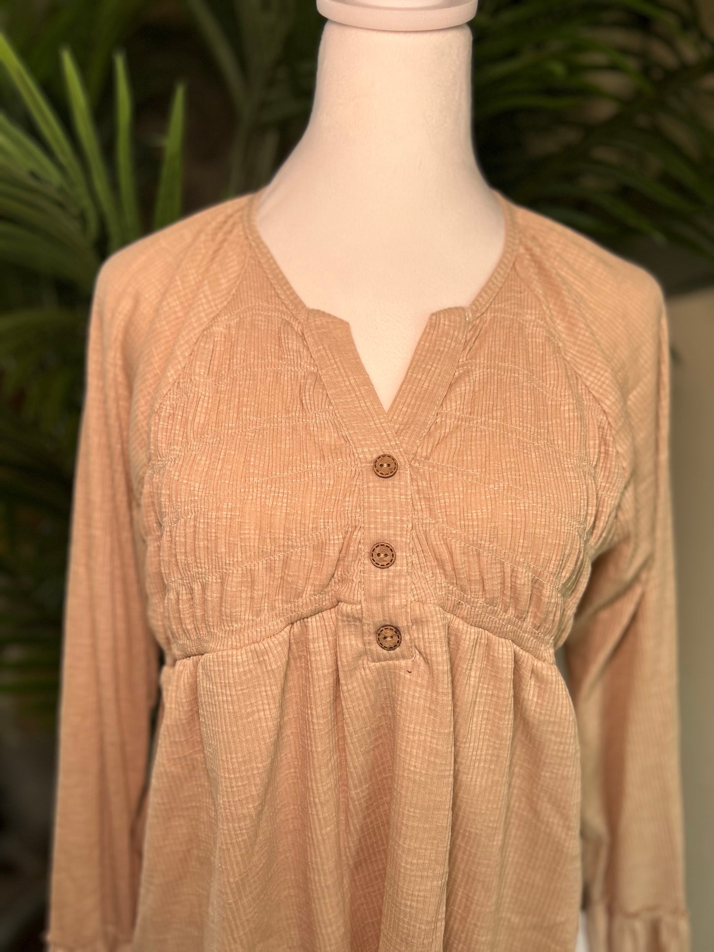 Soft Sand Textured Button Top