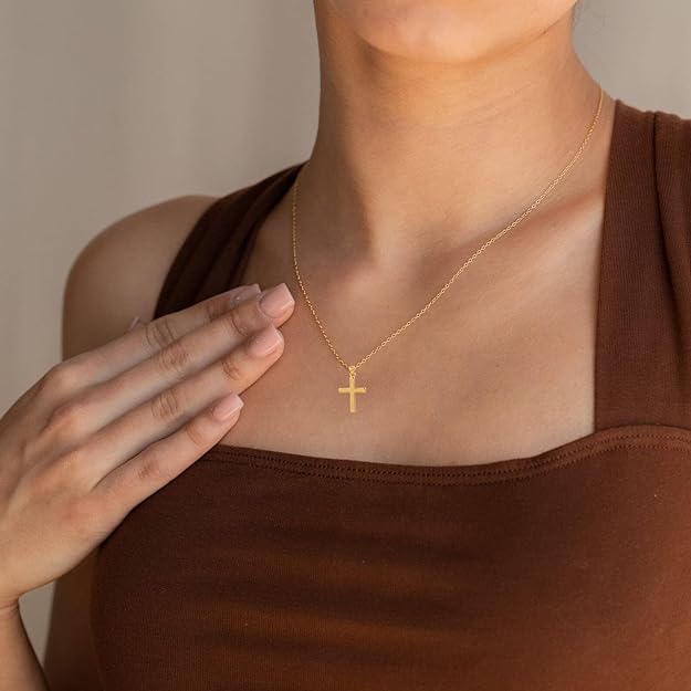 Dainty Gold Necklace 14k Gold Plated Small Cross Pendant