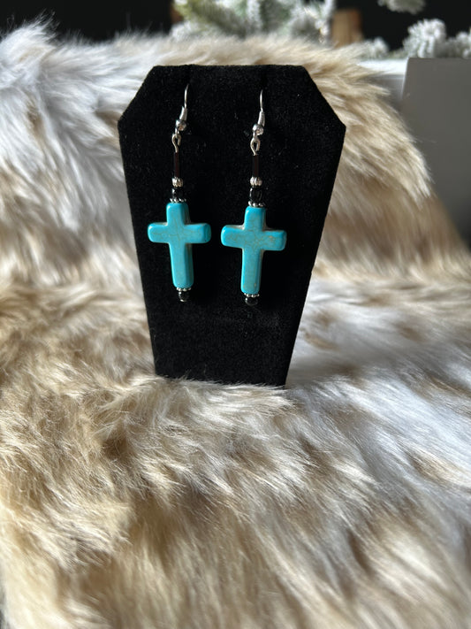 Heavenly Grace Turquoise Cross Earrings