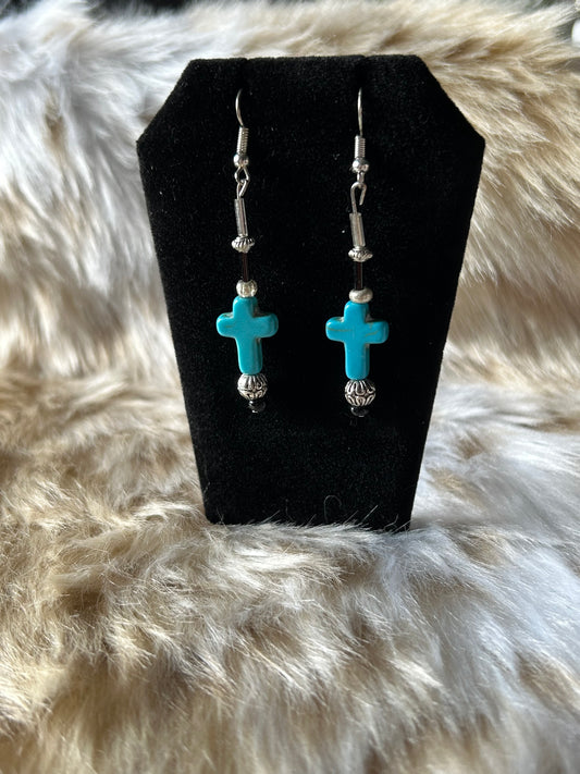 Faithful Heart Turquoise Cross Earrings