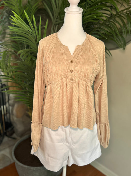 Soft Sand Textured Button Top