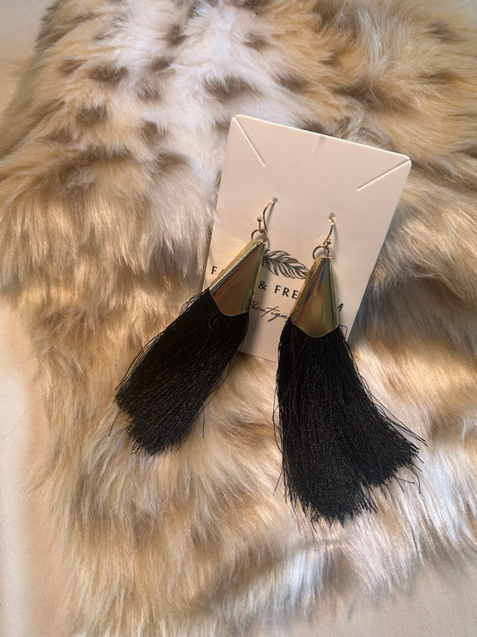 Black Tie Fringe Earrings