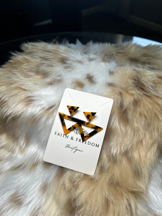 Tortoise Triangle Statement Earrings