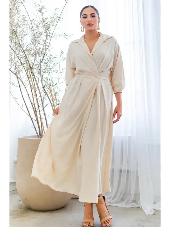 Wrap Style Midi Dress- Oat